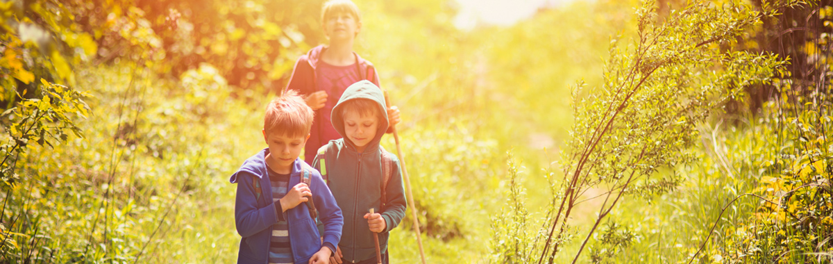 children hiking with an adult - ways to stay active outdoors