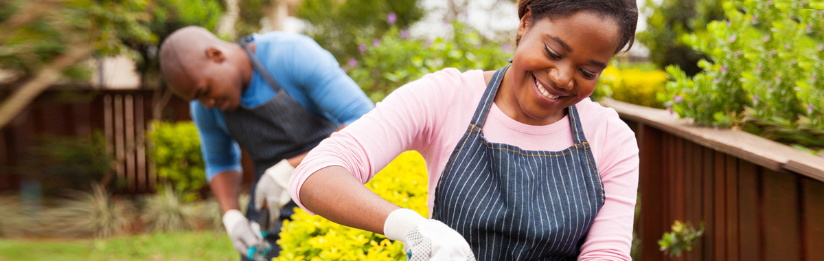 woman gardens yellow flowers - gardening safety tips from mercy health