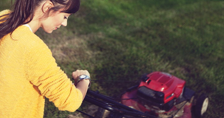 woman pushes lawn mower _ non-exercise exercises