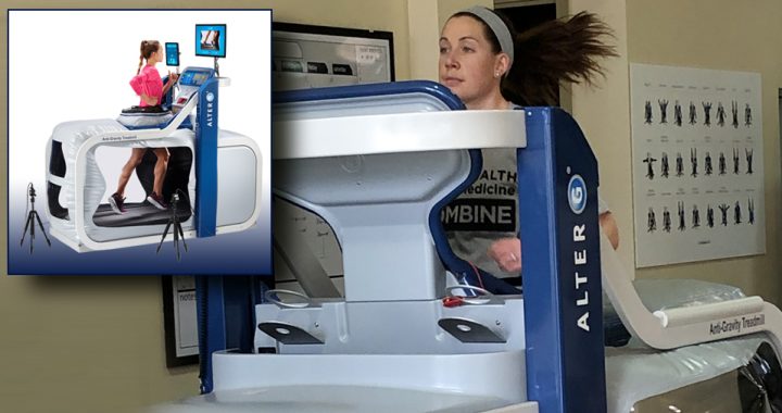 A woman runs on the AlterG anti-gravity treadmill