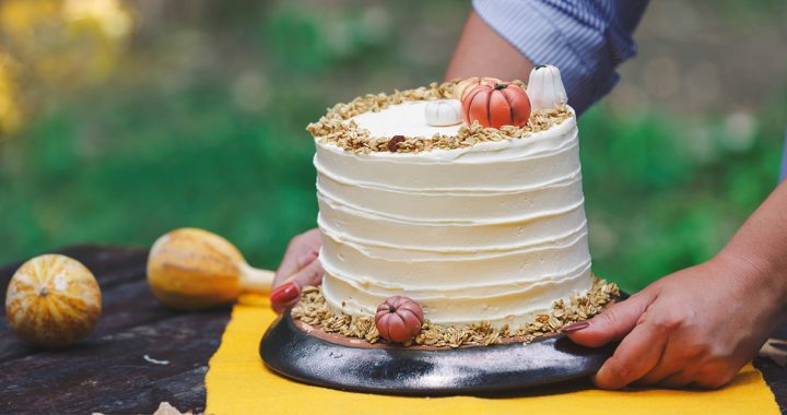 A pumpkin cake on a table