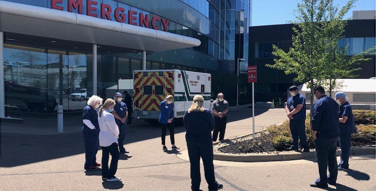 West Hospital workers gather for the 3-at-3 prayer service