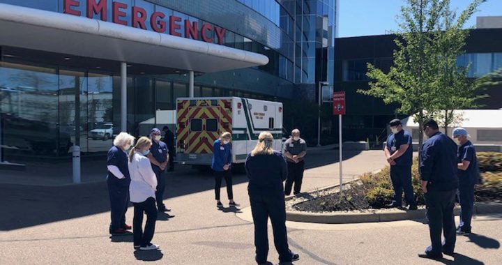 West Hospital workers gather for the 3-at-3 prayer service