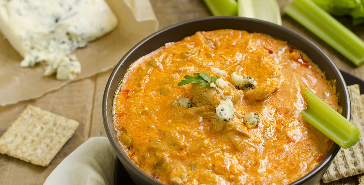 Buffalo chicken and cauliflower dip made in an Instant Pot.