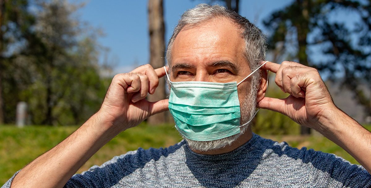 A man wearing his face mask correctly during COVID-19.