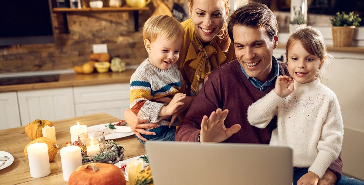 A family celebrating Thanksgiving with loved ones virtually