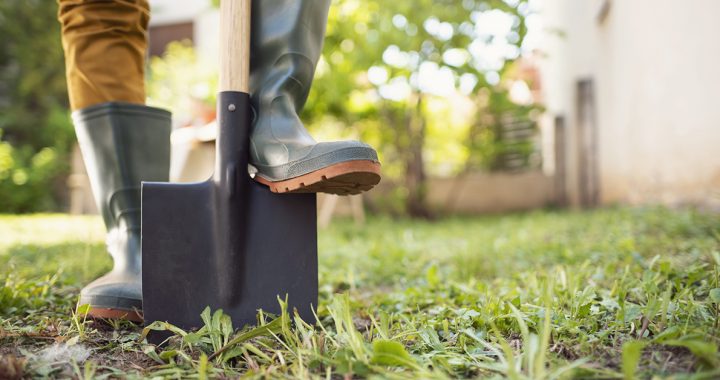 A person doing yardwork.