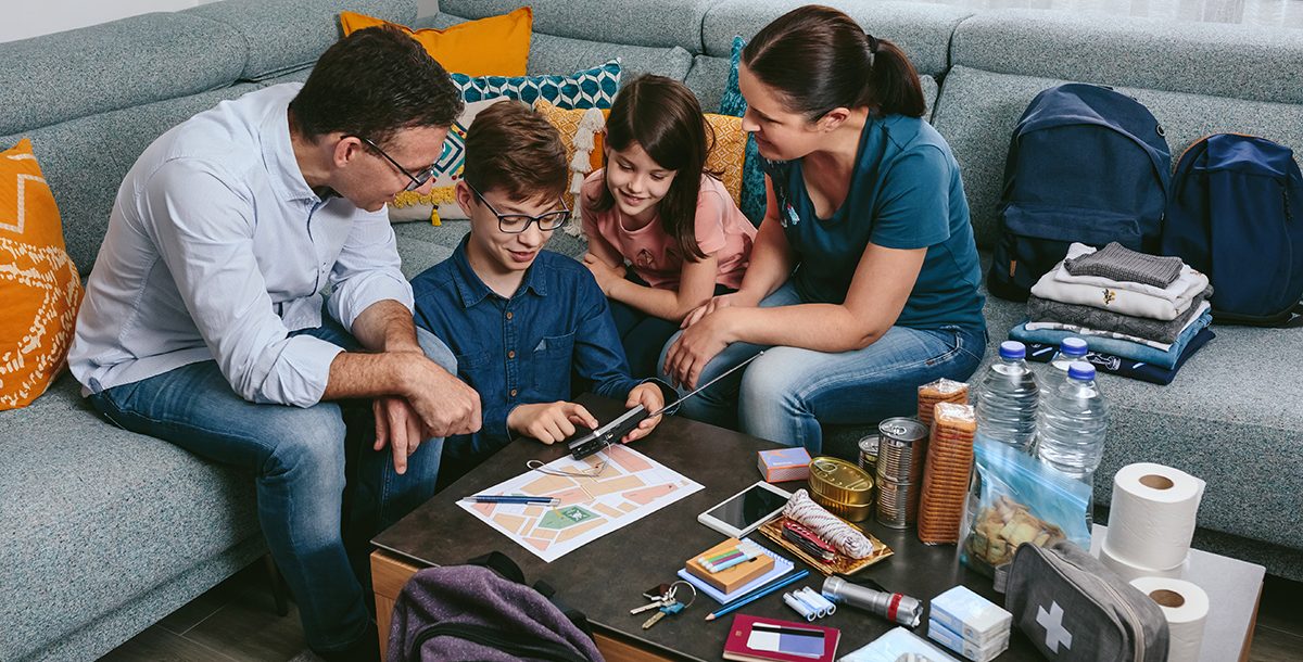 a family talking about emergency preparedness