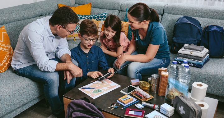 a family talking about emergency preparedness